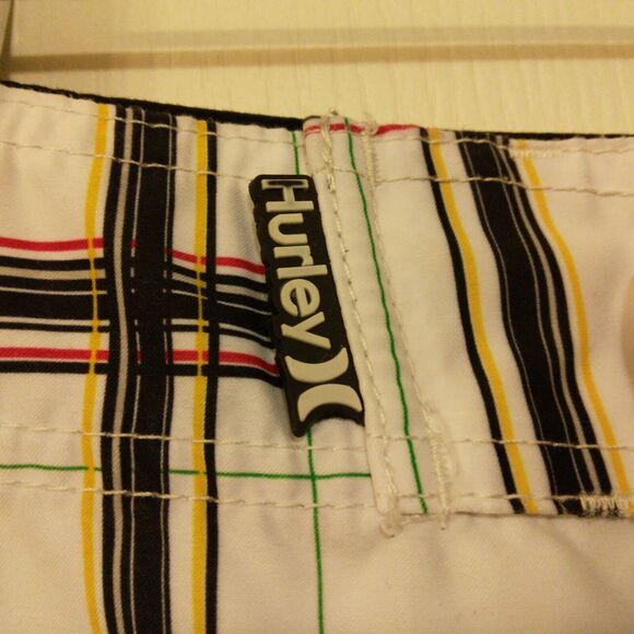 Hurley board shorts mens 31 white plaid cargo swim trunks drawstring surf - Picture 5 of 11